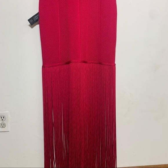 HERVÉ LÉGER Fringed bandage gown V neck Sleeveless red/pink women’s xl new - Picture 13 of 14